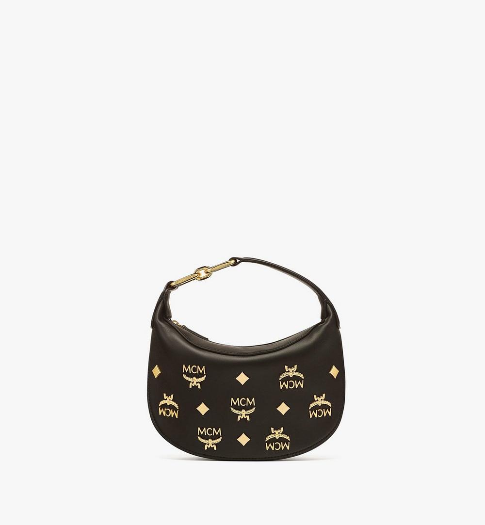 Aren Crescent Hobo Bag in Gold Monogram Leather 1